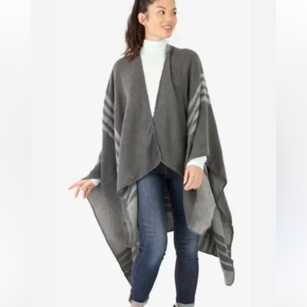 BB Dakota Reversible Stripe Poncho One Size Lagenlook travel